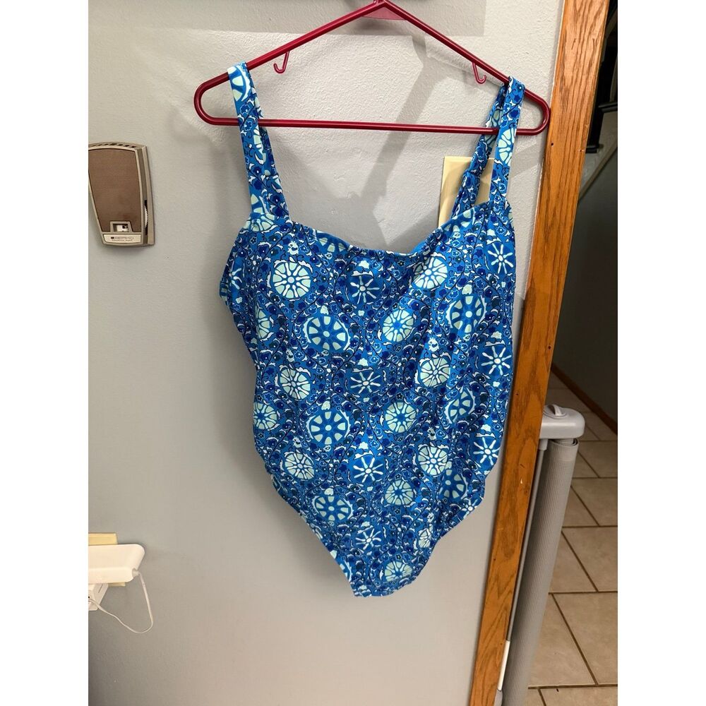 RHODE Blue Sandollar Print One Piece Medium Coverage Bra Support Swimsuti NWT 1X